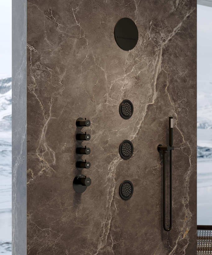 Composizione doccia termostatica soffione rotondo Wellness con body jets Nero - Corbeau