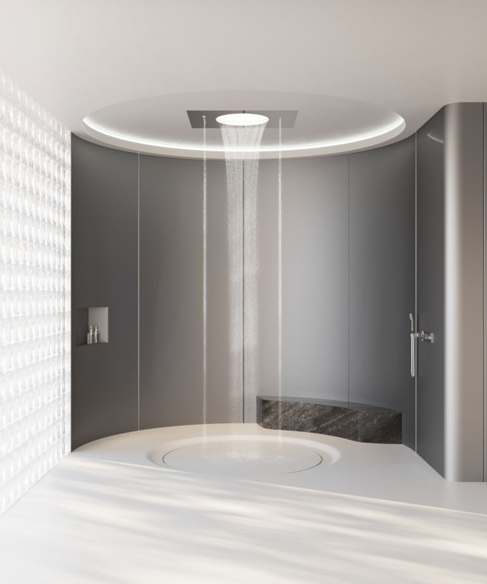 Composizione doccia termostatica getto cascata pioggia e laterali