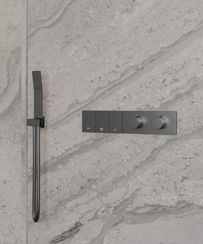 Composizione doccia termostatica jet cascata pioggia e laterali - Gun metal