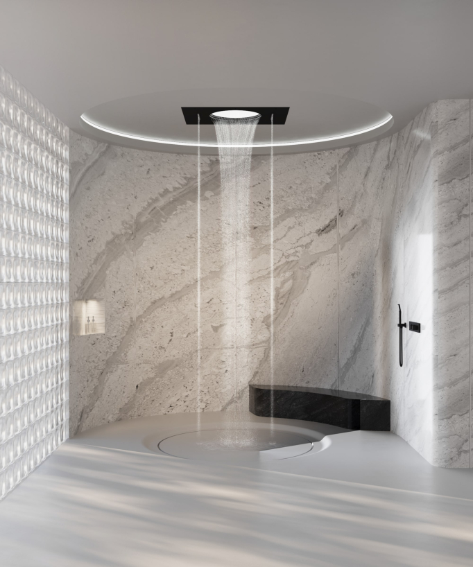 Composizione doccia termostatica jet cascata pioggia e laterali - Nero