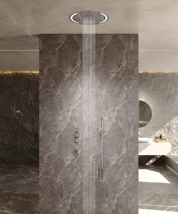 Pack doccia termostatico con soffione rotondo a LED Cromato - Corbeau