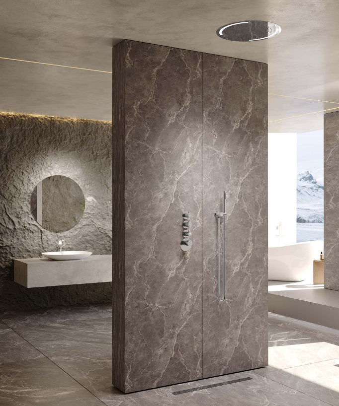 Pack doccia termostatico con soffione rotondo a LED Cromato - Corbeau