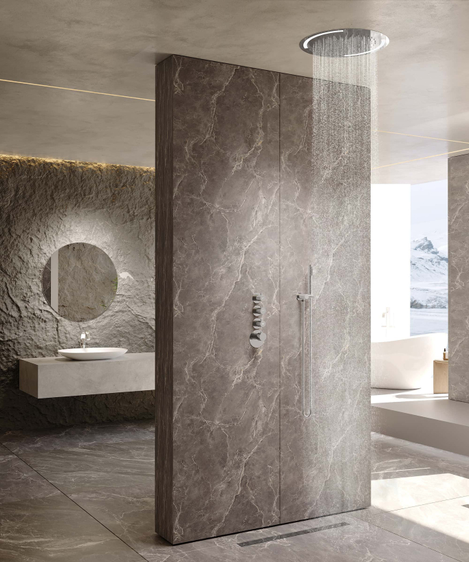 Pack doccia termostatico con soffione rotondo a LED Cromato - Corbeau