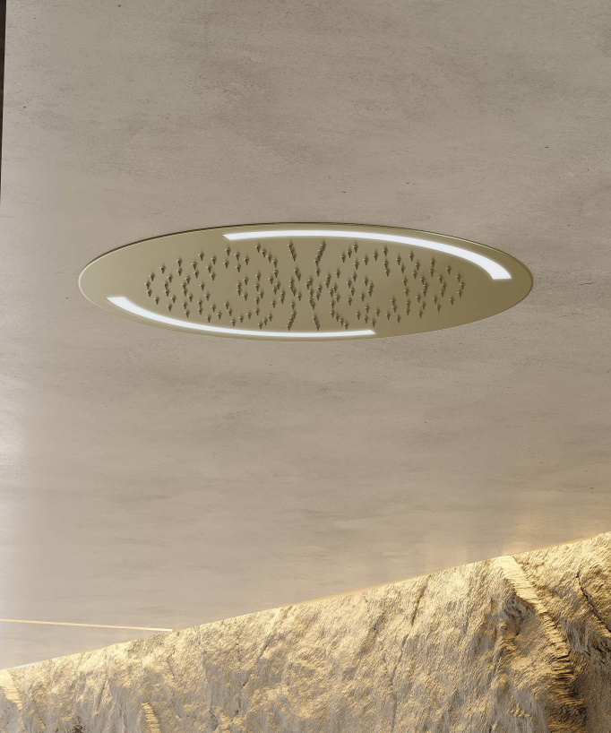 Pack doccia termostatico con soffione rotondo a LED Oro spazzolato - Corbeau