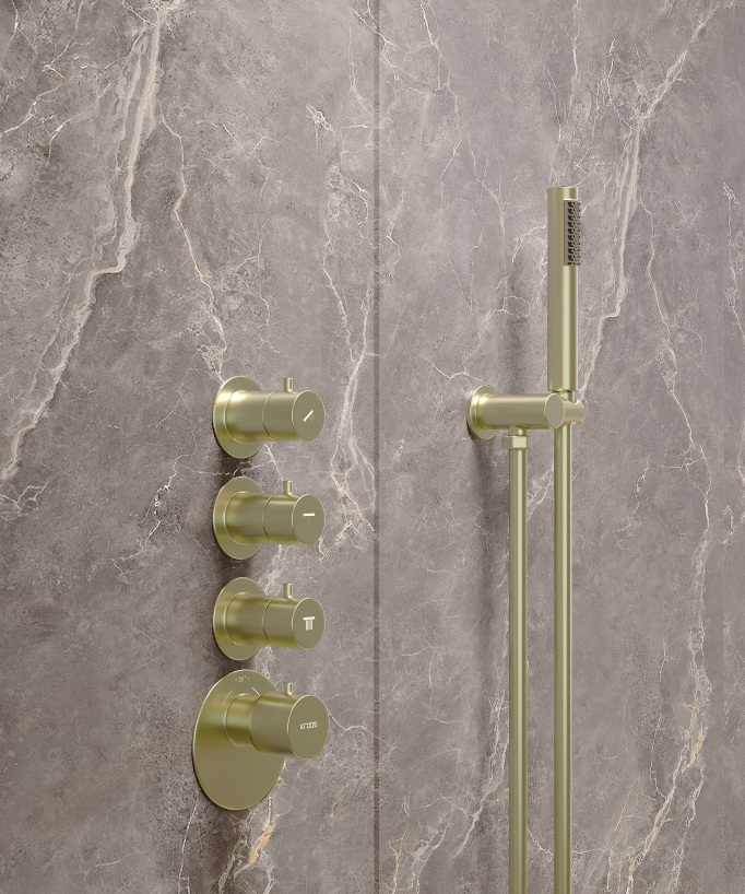 Pack doccia termostatico con soffione rotondo a LED Oro spazzolato - Corbeau