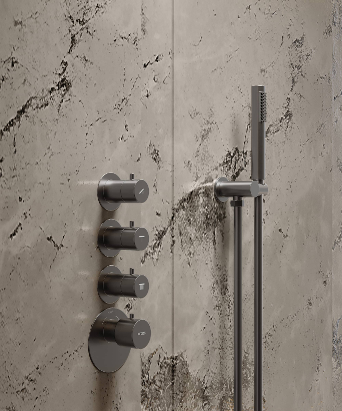 Pack doccia termostatico con soffione rotondo a LED Gun metal - Corbeau