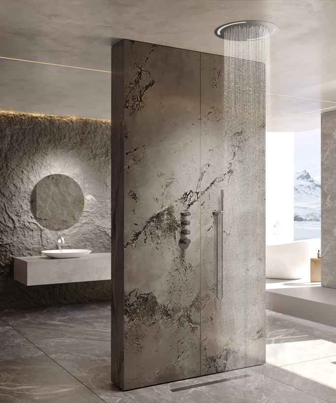 Pack doccia termostatico con soffione rotondo a LED Gun metal - Corbeau