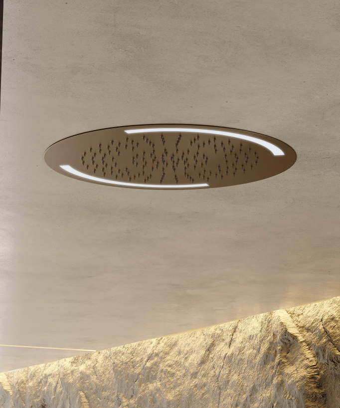 Pack doccia termostatico con soffione rotondo a LED Oro rosa spazzolato - Corbeau