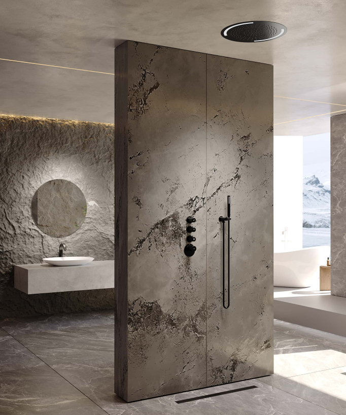 Pack doccia termostatico con soffione rotondo a LED Nero - Corbeau