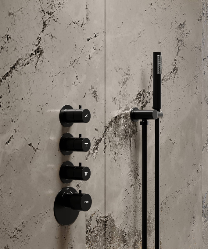 Pack doccia termostatico con soffione rotondo a LED Nero - Corbeau