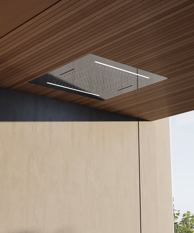 Set doccia termostatico, soffione multifunzione 70x70 cm a LED - Cromato