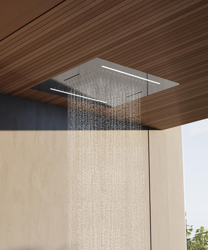 Set doccia termostatico, soffione multifunzione 70x70 cm a LED - Cromato