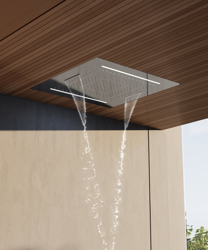 Set doccia termostatico, soffione multifunzione 70x70 cm a LED - Cromato