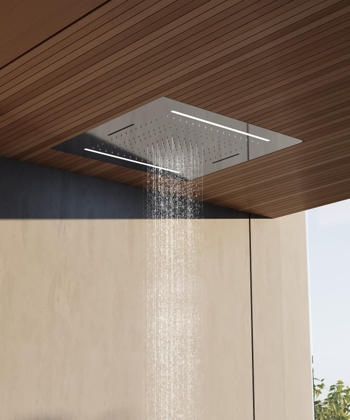 Set doccia termostatico, soffione multifunzione 70x70 cm a LED - Cromato