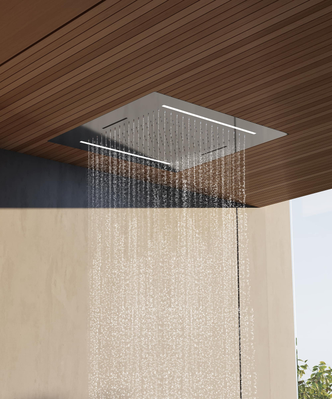 Set doccia termostatico, soffione multifunzione 70x70 cm a LED - Cromato