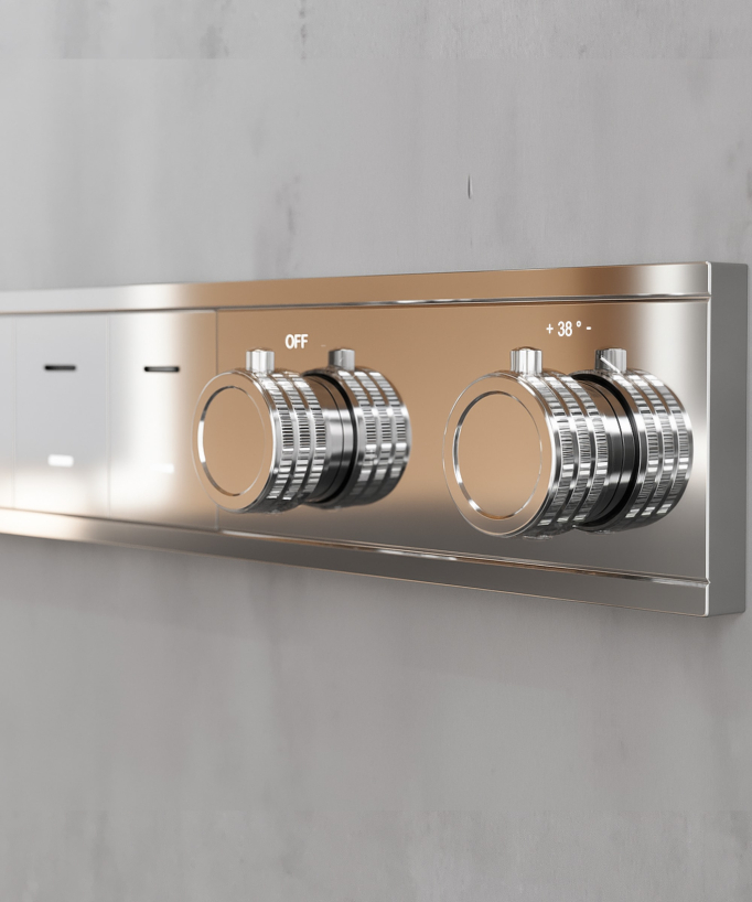 Set doccia termostatico, soffione multifunzione 70x70 cm a LED - Cromato