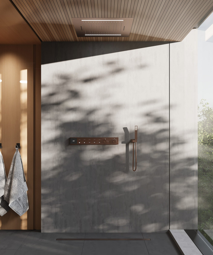 Set doccia termostatica, soffione multifunzione 70x70 cm a LED