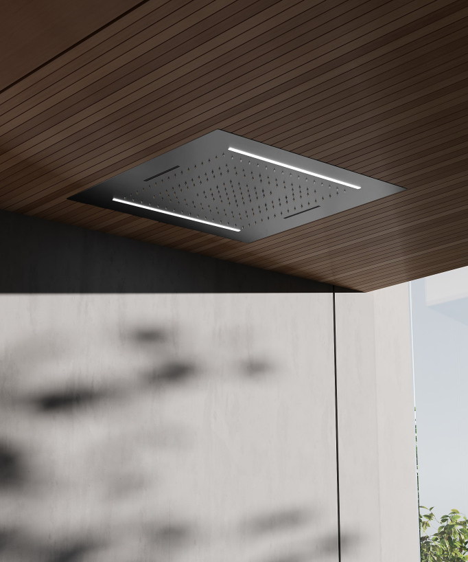 Set doccia termostatico, soffione multifunzione 70x70 cm a LED - Gun metal