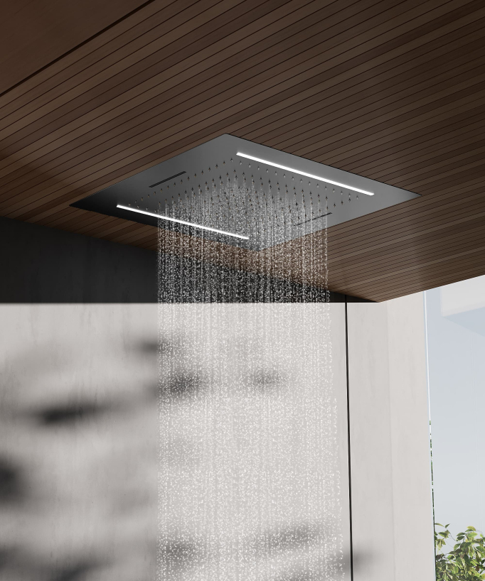 Set doccia termostatico, soffione multifunzione 70x70 cm a LED - Gun metal