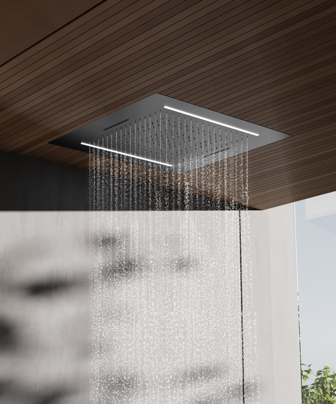 Set doccia termostatico, soffione multifunzione 70x70 cm a LED - Gun metal