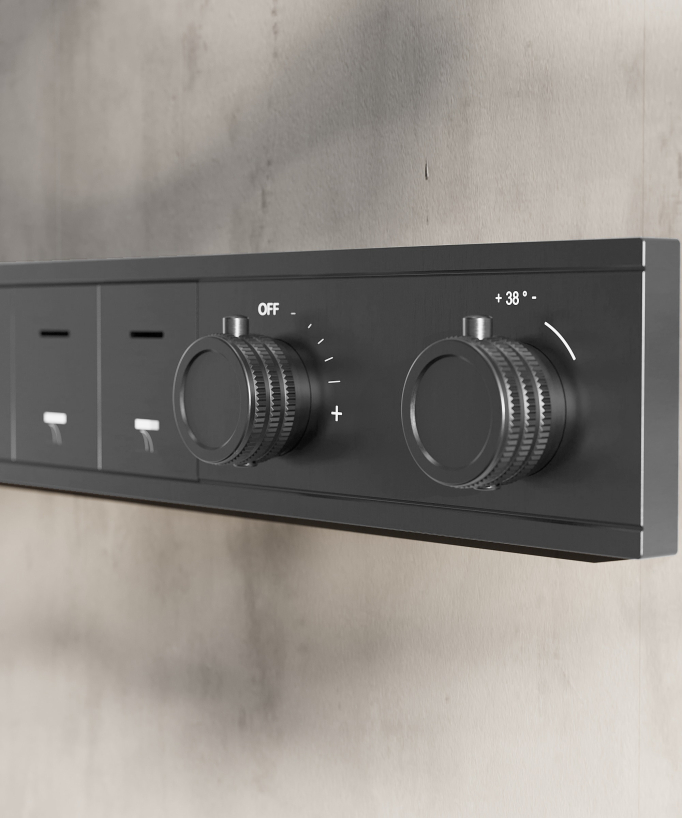 Set doccia termostatico, soffione multifunzione 70x70 cm a LED - Gun metal