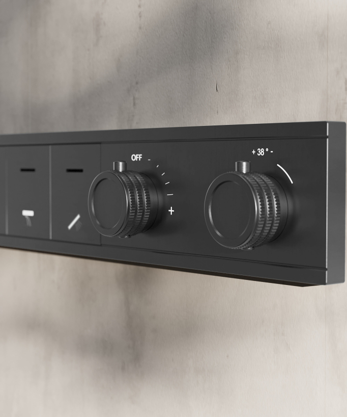 Set doccia termostatico, soffione multifunzione 70x70 cm a LED - Gun metal