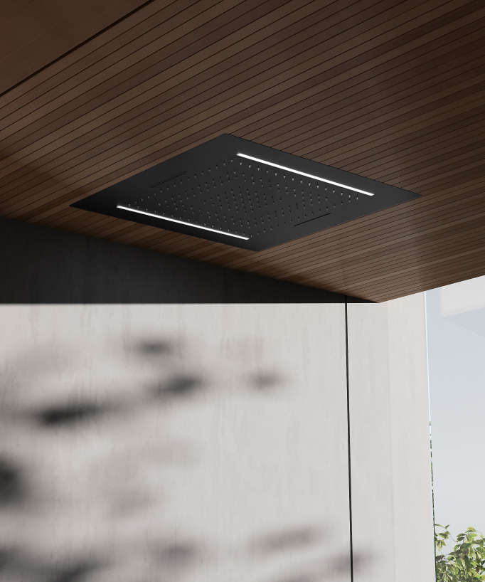 Set doccia termostatico, soffione multifunzione 70x70 cm a LED - Nero