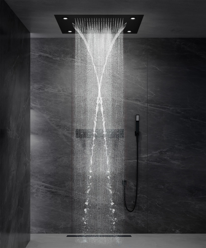 Pannello doccia termostatico con soffione a LED 800x600 mm - Nero - small