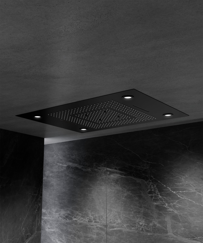 Pannello doccia termostatico con soffione a LED 800x600 mm - Nero
