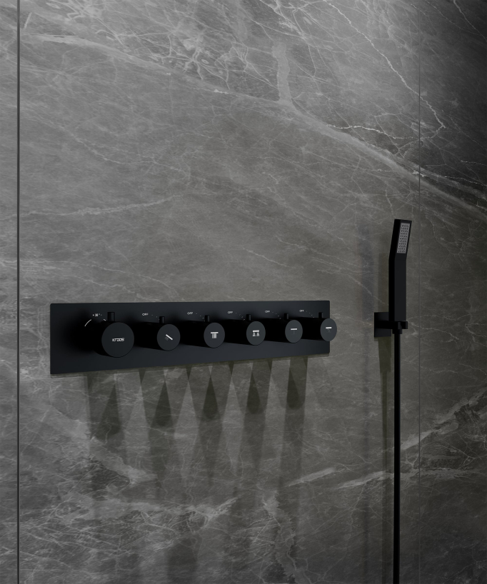 Pannello doccia termostatico con soffione a LED 800x600 mm - Nero