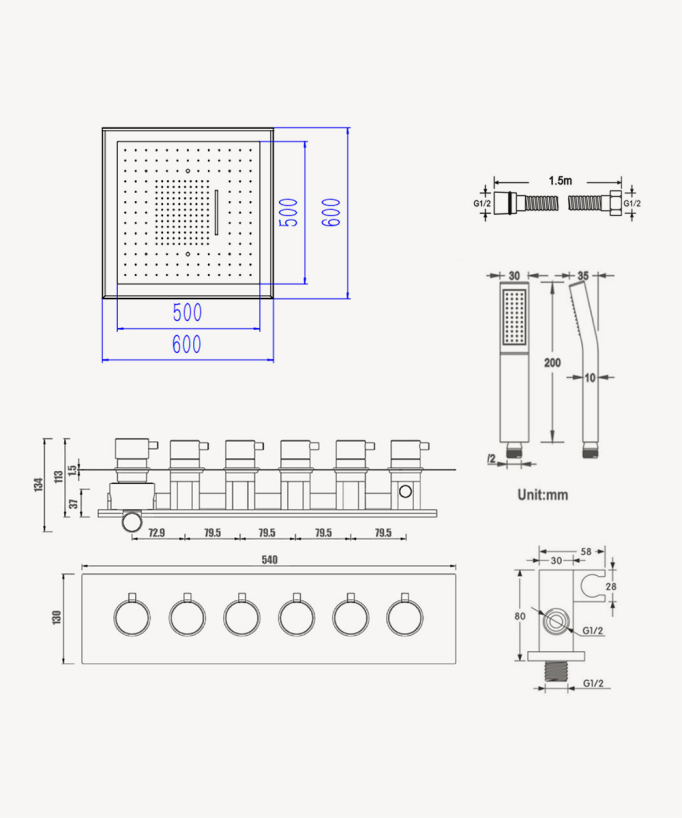 Set miscelatore termostatico doccia Wellness a LED Oro spazzolato - Sirius
