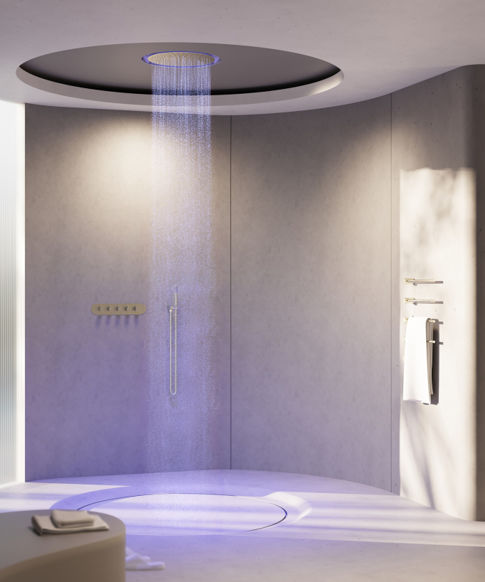 Set miscelatore termostatico doccia Wellness a LED Oro spazzolato - Corbeau