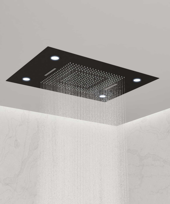 Pannello doccia termostatico con soffione a LED 800x600 mm - Nero