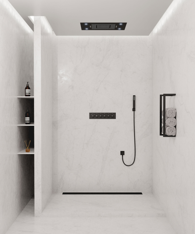 Pannello doccia termostatico con soffione a LED 800x600 mm - Nero