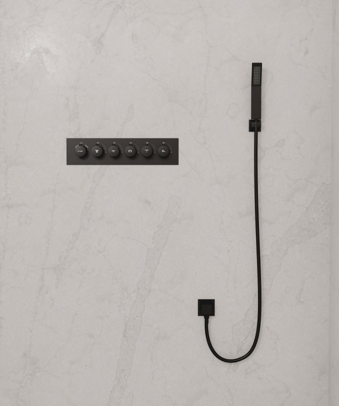 Pannello doccia termostatico con soffione a LED 800x600 mm - Nero