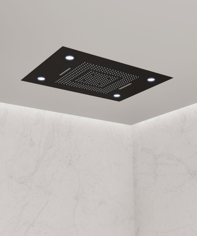 Pannello doccia termostatico con soffione a LED 800x600 mm - Nero