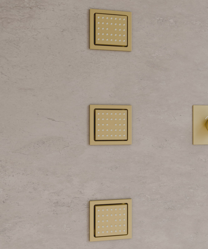 Pacchetto doccia termostatico con 3 getti LED Oro spazzolato - 900x300 mm