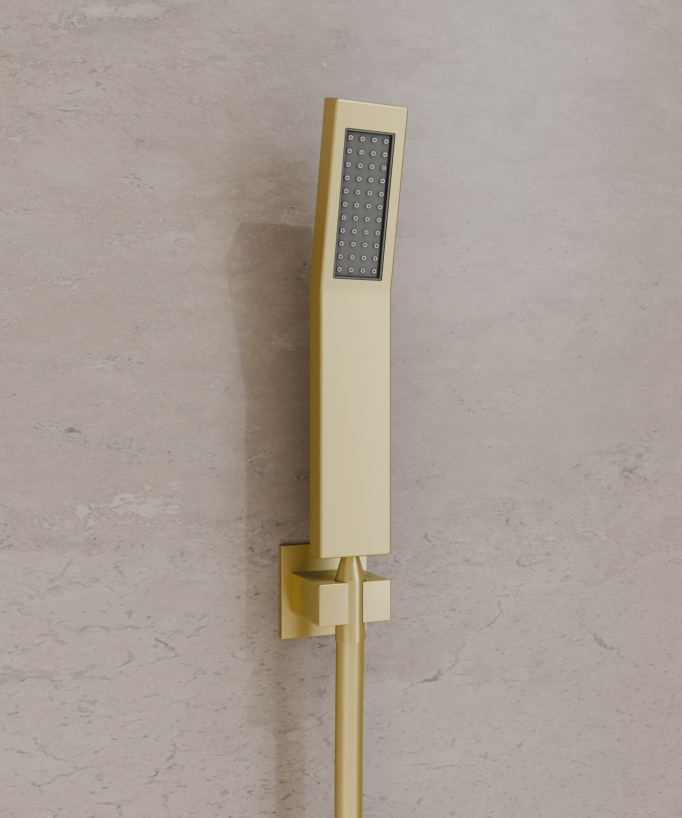 Pacchetto doccia termostatico con 3 getti LED Oro spazzolato - 900x300 mm