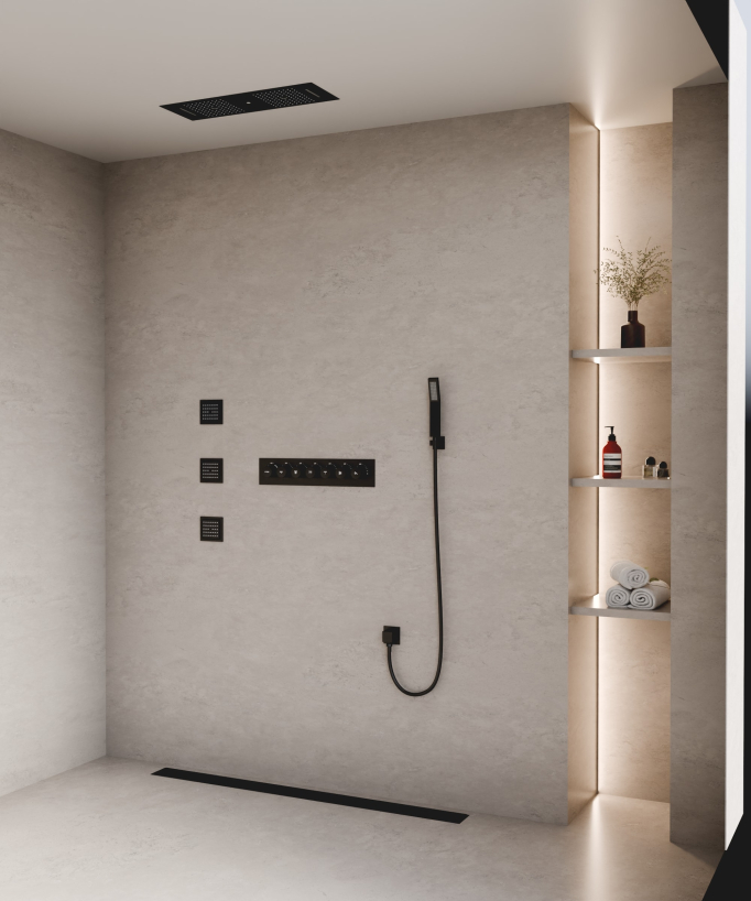 Pacchetto doccia termostatico con 3 getti a LED Nero - 900x300 mm