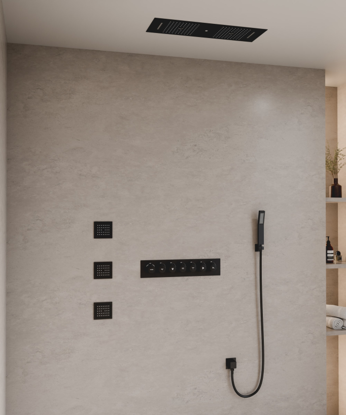 Pacchetto doccia termostatico con 3 getti a LED Nero - 900x300 mm