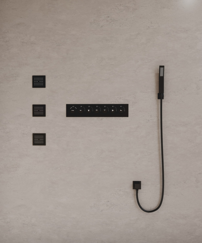 Pacchetto doccia termostatico con 3 getti a LED Nero - 900x300 mm