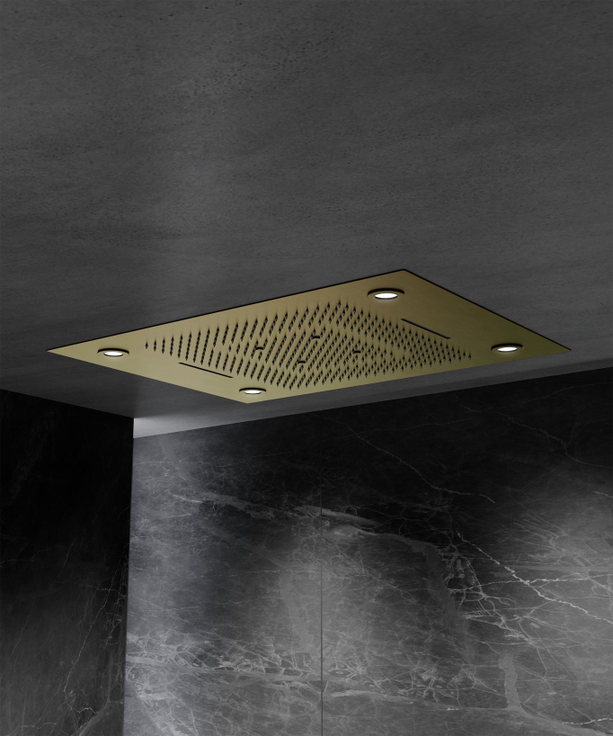 Pannello doccia termostatico con soffione LED 800x600 mm - Oro spazzolato