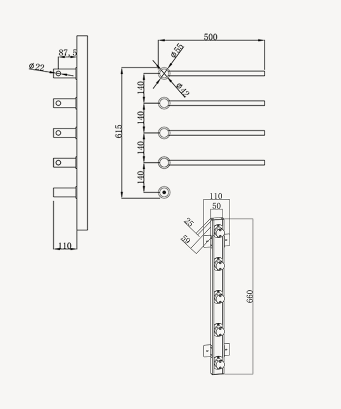 Scaldasalviette elettrico moderno 4 barre - gunmetal