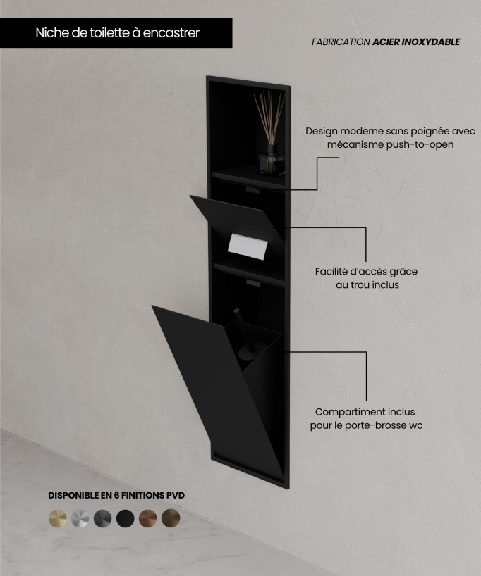 Nicchia toilette incasso con scomparti - Nero