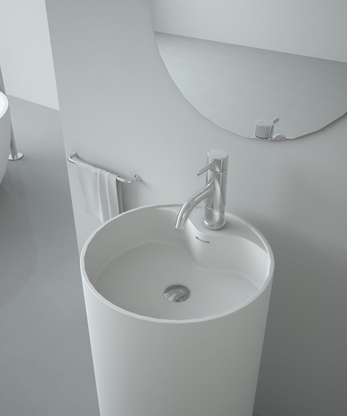 Lavabo rotondo a totem, a libera installazione Bianco opaco - Lusambo