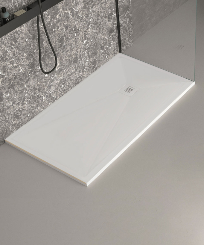 Piatto doccia Bianco effetto liscio Stone Plus, griglia colorata