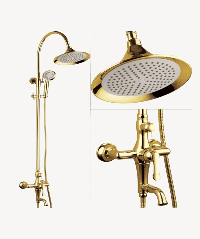 Colonna doccia e vasca da bagno in stile antico, in un elegante color oro retrò