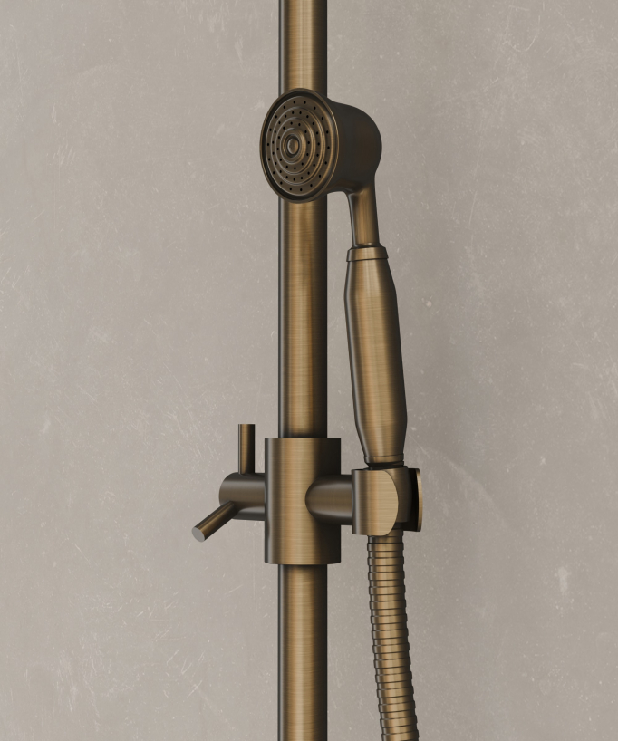 Colonna doccia classica in ottone antico con bocca vasca