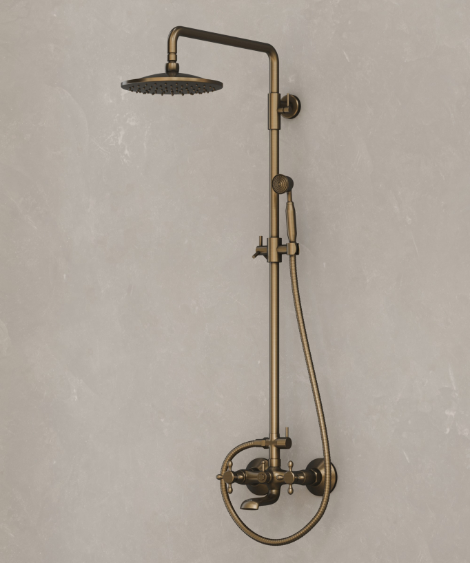 Colonna doccia classica in ottone antico con bocca vasca