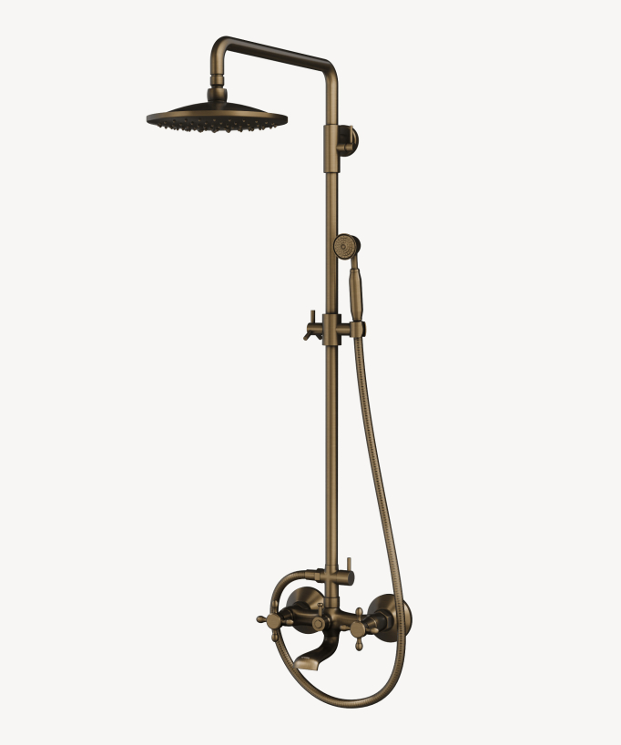 Colonne de douche classique en laiton antique avec bec de bain verseur
